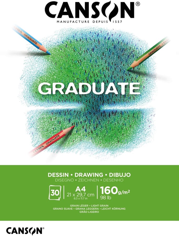 Tekenpapier canson graduate 160gr a4 helderwit | 5 stuks