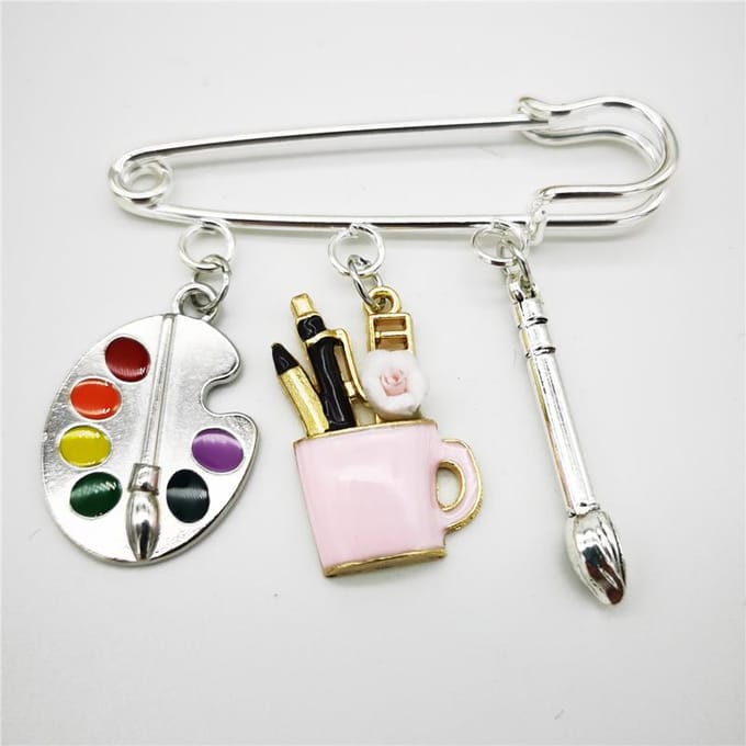 Persoonlijkheid Broche Schilder Hanger Palet Schilderij Penseel Charme Broche Leraar Student Creatieve Sieraden Geschenken gray