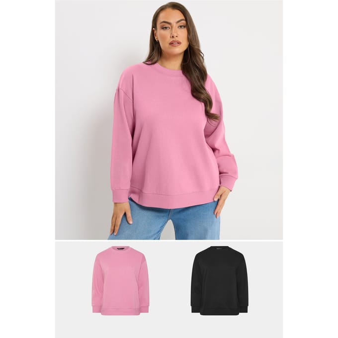 Yours 2 Pack Zwarte En Roze Sweatshirts Size 44