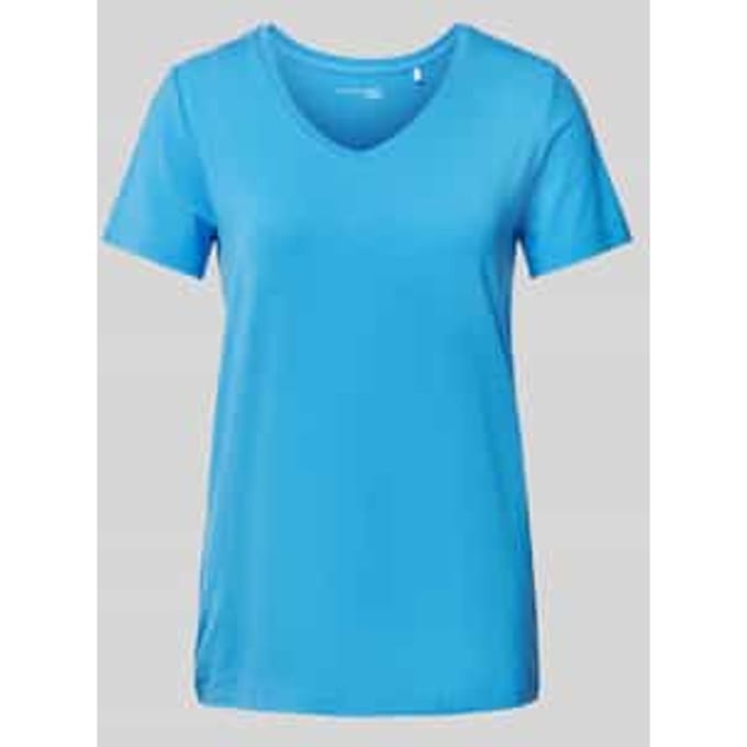 T-shirt met geribde V-hals