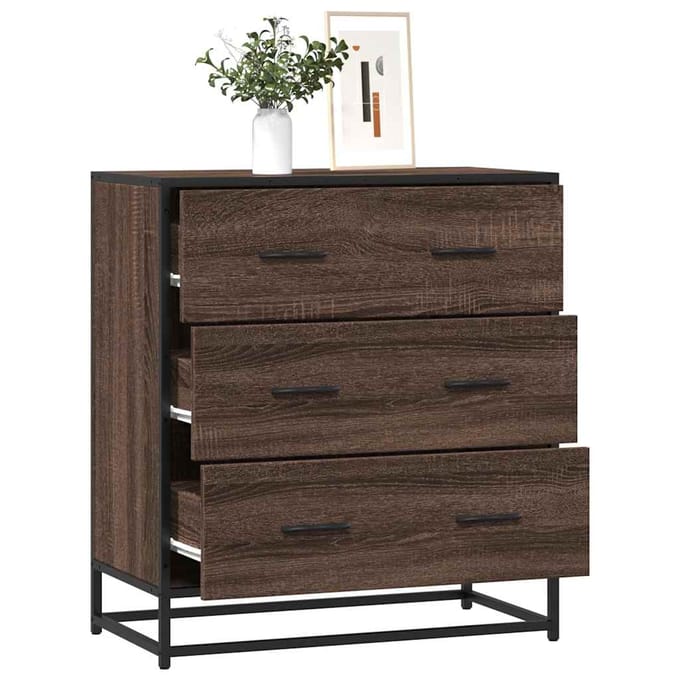vidaXL - Dressoir - 68x35x76 - cm - bewerkt - hout - en - metaal - bruin - eikenkleur