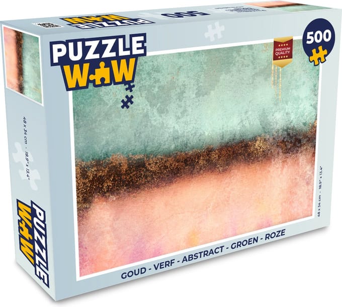 Puzzel Goud - Verf - Abstract - Groen - Roze - Legpuzzel - Puzzel 500 stukjes