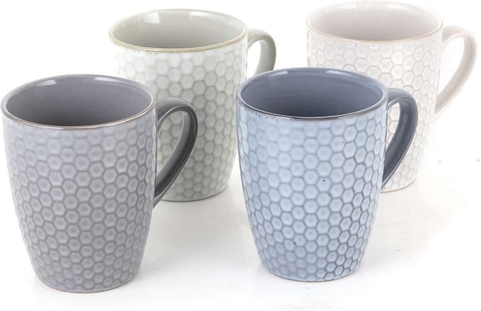 Beker, Mok, Set van 4 Stuks, 375 ML, Honingraat Effect, Keramiek - Barbary & Oak | Reef