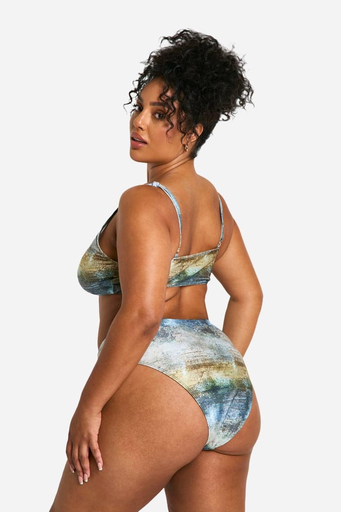boohoo Dames Plus Abstract Geparelde Bikini Set | Blauw | Maat: 56