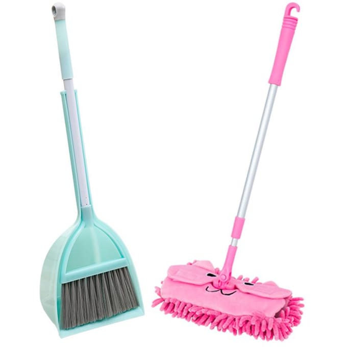Balai Ramasse-poussière Serpillère Mignon Léger Petit Ensemble de Nettoyage pour Tout-petits Garçons Filles Type 2 white