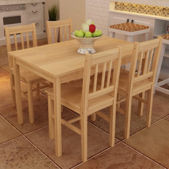 vidaXL - Eettafel - met - 4 - stoelen - hout - naturel