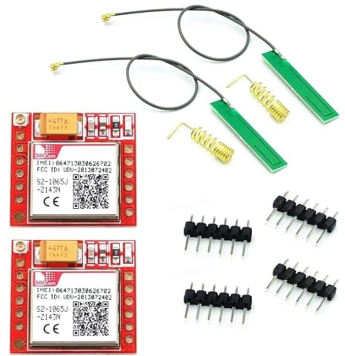 GPRS GSM-module 2x - Breakout Module met TTL seriële interface voor Quad-Band 850/900/1800/1900MHz - SIM-kaartsleuf en antenne