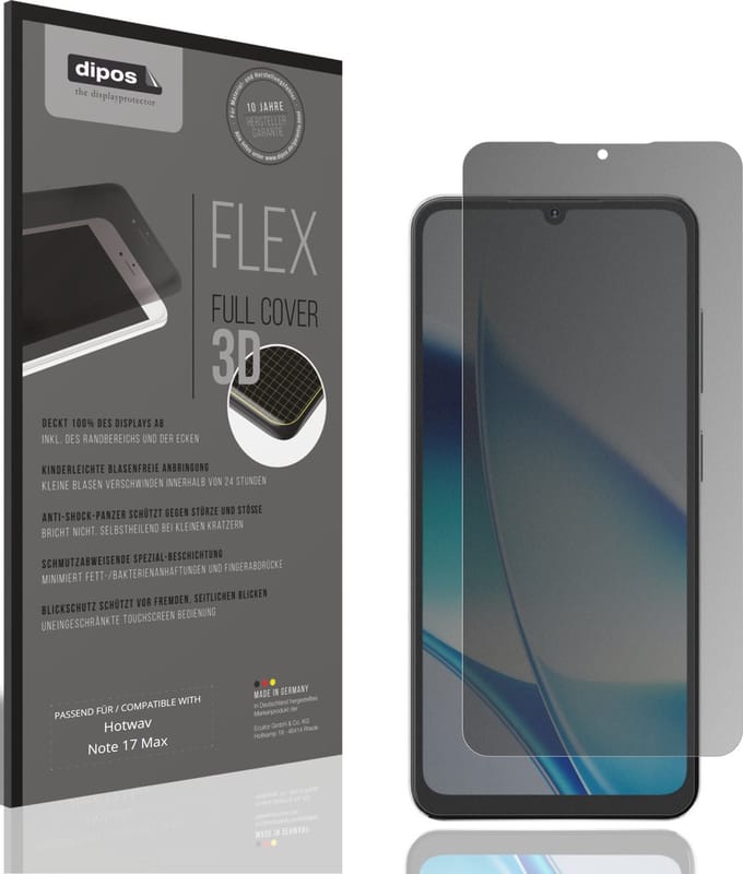 dipos FLEX – Matte Privacy Screenprotector geschikt voor Hotwav Note 17 Max | Volledige Schermbescherming | Case-Friendly