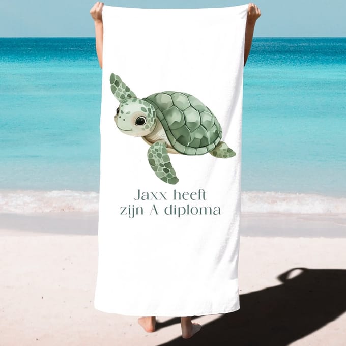 Zwemdiploma cadeau met naam badlaken - Schildpad A, B of C