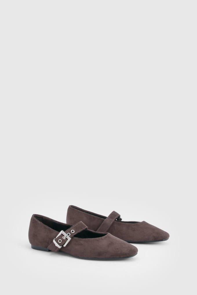 boohoo Dames Gespeldetail Mary Jane ballet flats | Brown | Maat: 8