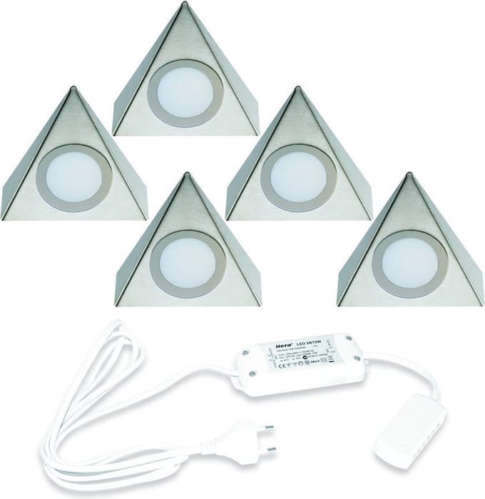 Hera LED 24V / 15W Onderbouw set Delta 5 Spots kleur Rvs LVSET5DELI