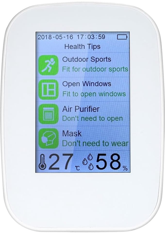 Luchtkwaliteitsmonitor - Luchtkwaliteitmeter Detector - Binnenlucht Controleren - Realtime Metingen - 3.3 x 2.4 x 4.6 inch - Wit