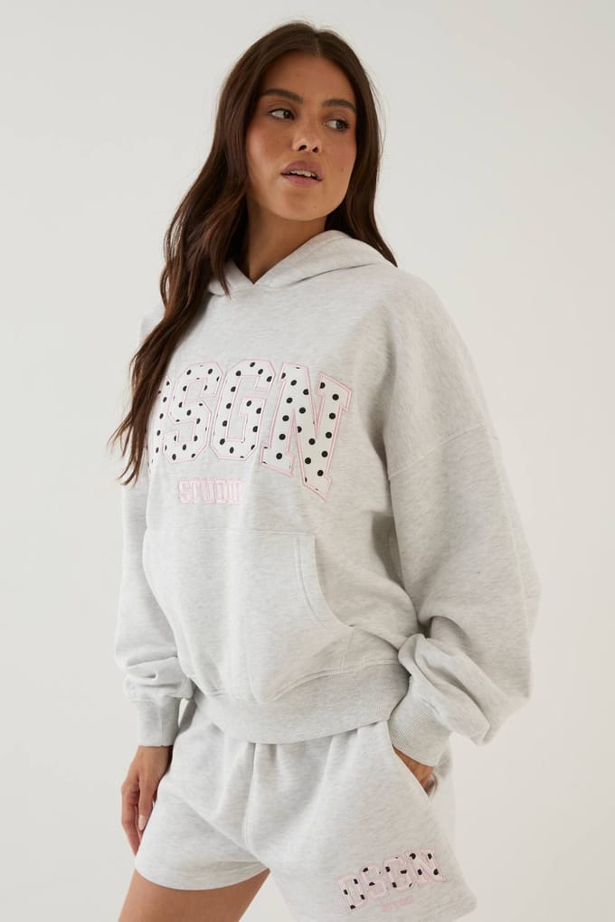 Dames Dsgn Studio Sweat Short Met Polkadot Applicatie | Asgrijs | Maat: Large