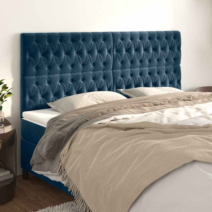 vidaXL - Hoofdbord - donkerblauw - 200x7x118/128 - cm - fluweel