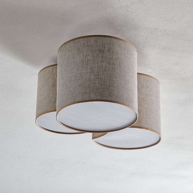 TK Lighting Plafondlamp Mona Nature, 3-lamps, linnen naturel