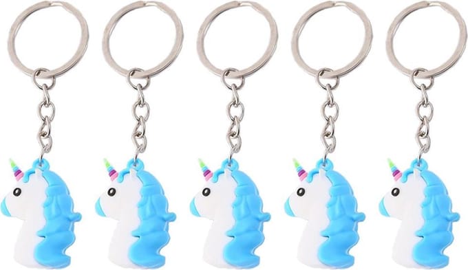 5x Blauwe Unicorn Emoji Sleutelhanger