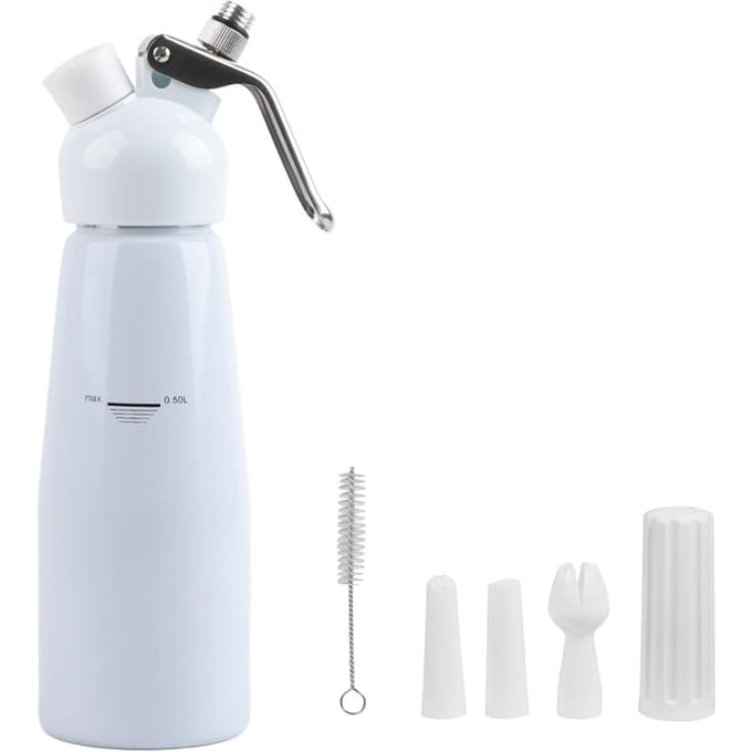 500 ml Aluminium Slagroom Dessert Crème Boter Dispenser Klopper Schuimmaker met 3 Spuitmonden (Wit) wit