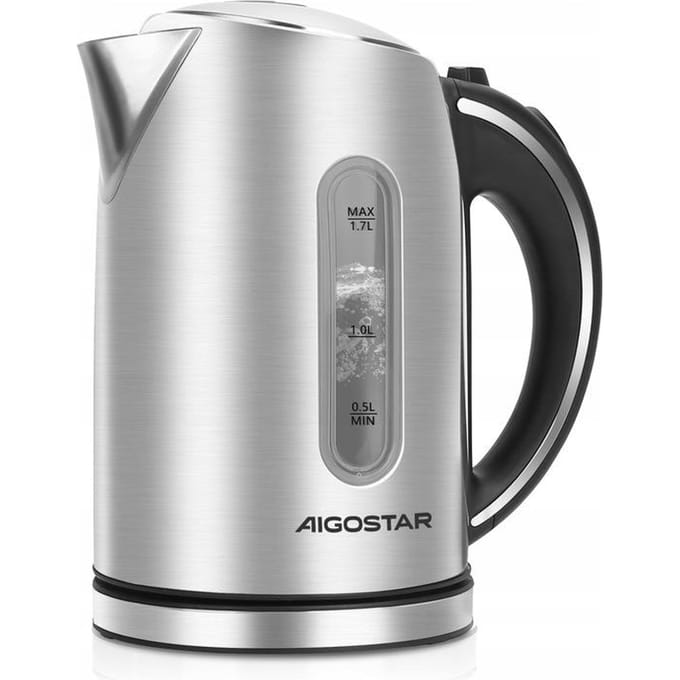 Aigostar Waterkoker RVS - 1,7 liter inhoud - 2200W - Kalkfilter - Waterniveau indicator - King 30CEA