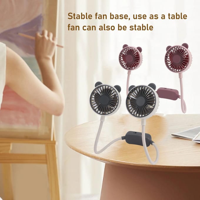 Draagbare Nekventilator Dubbele Kop Buigbaar Draagbaar USB Oplaadbaar Handvrij Mini Hangende Ventilator voor black