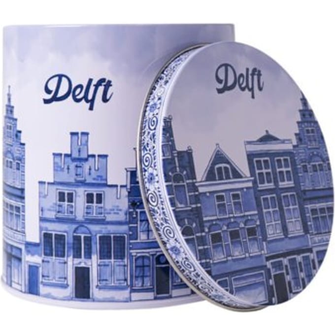 Heinen delfts blauw stroopwafel blik delft