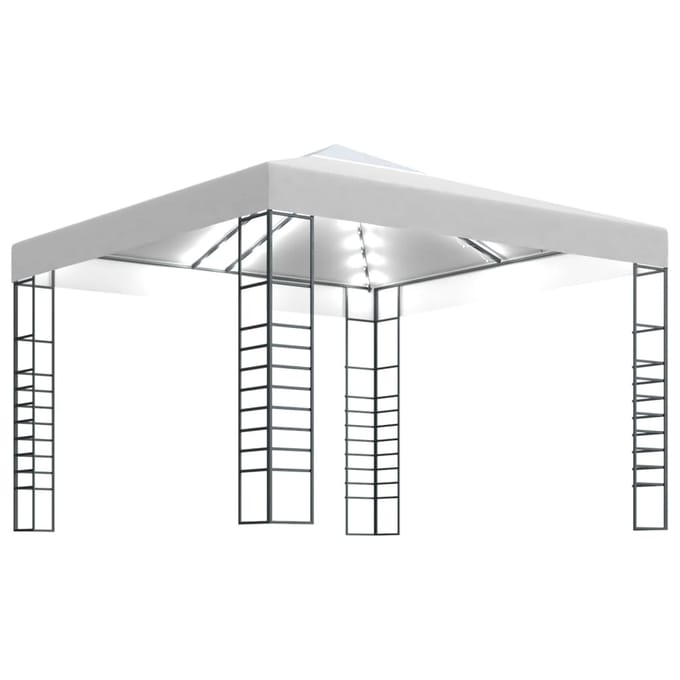 vidaXL - Tuinpaviljoen - met - LED-lichtslinger - 3x3 - m - wit