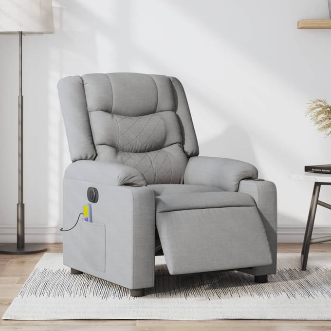 vidaXL - Massagestoel - elektrisch - verstelbaar - stof - lichtgrijs