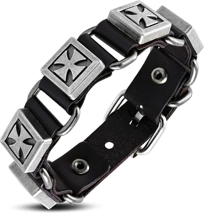 Amanto Armband Feder Brown - Leer - Kruis - 20mm - Aanpasbaar (max. 22 cm)