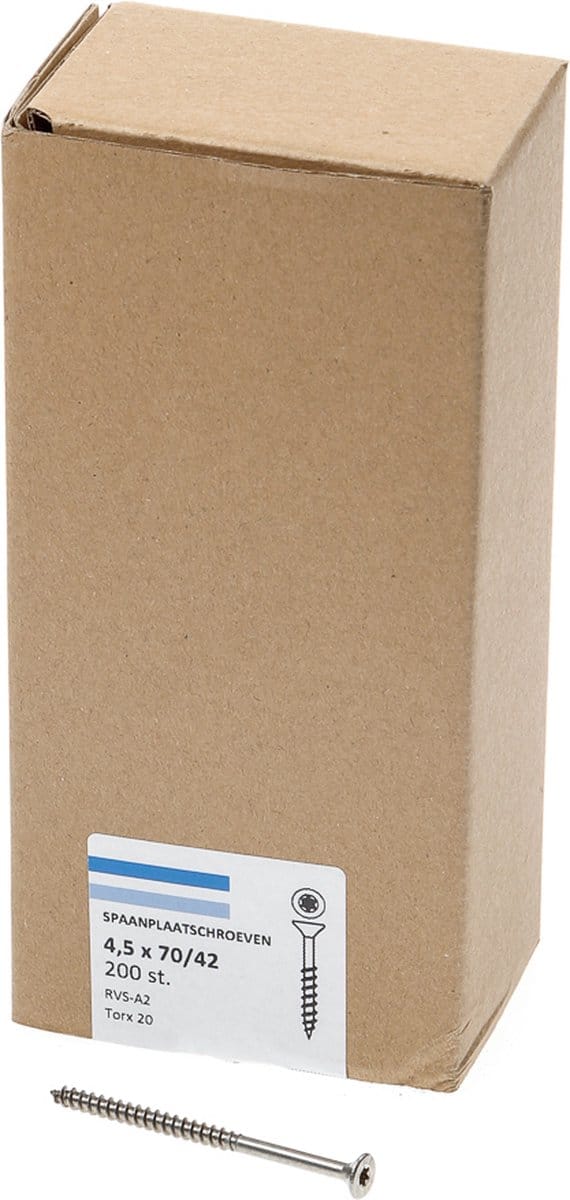 Hoenderdaal Spaanplaatschroef RVS platverzonken kop TX20 deeldraad 4.5X70/42 (per 200 stuks)
