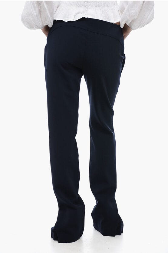 Broek met lage taille en plooien in middernachtblauw
