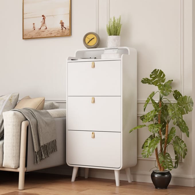 MODFU Opbergkast 60x24x115 cm van MDF met melamine, met 3 klapdeuren, wit