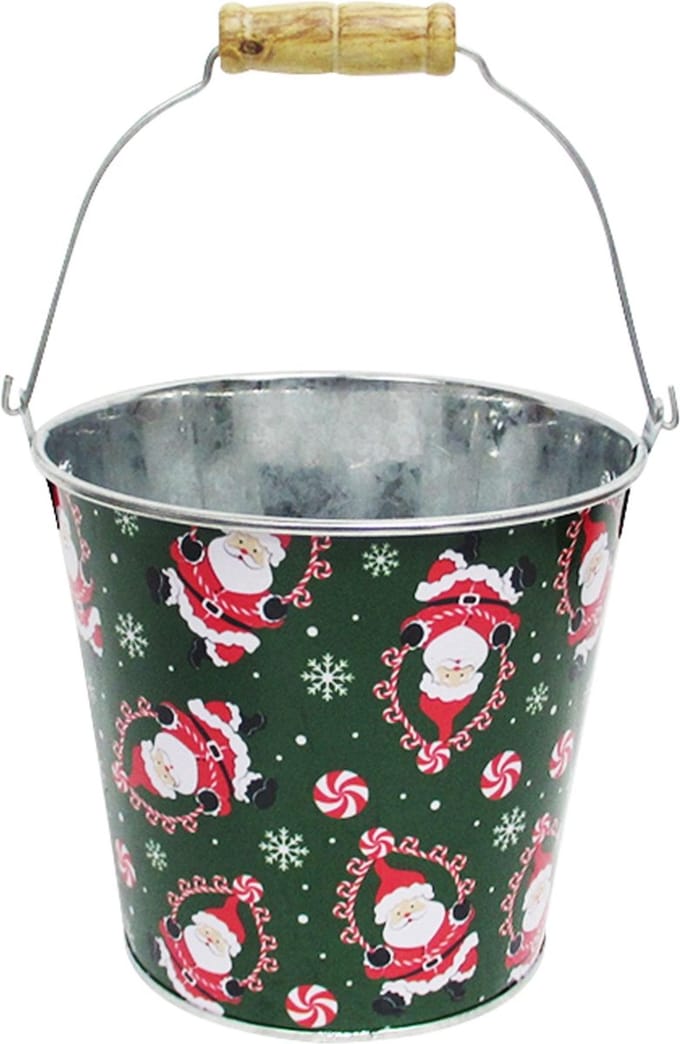 Dekoratief | Emmertje 'Spinning Santa', metaal, 14x14x12cm | A245781