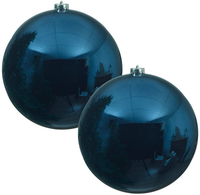 Decoris Kerstbal - 2x - donkerblauw - groot - 20 cm - kunststof - glans - kerstversiering