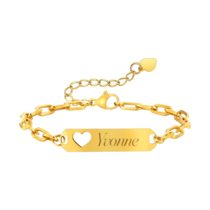 Dames Schakelarmband met Naam en Hartje Goud