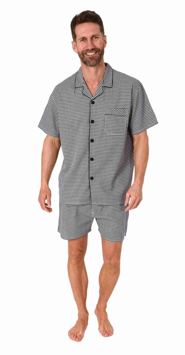 Normann Heren Pyjama Korte Mouwen Geweven Knoop Omhoog Elegant Ontwerp