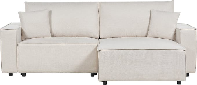 KARILA - Hoekbank met slaapfunctie - Lichtbeige - Links - Polyester