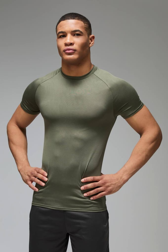 Heren Actieve Lichtgewicht Essentials Gym Muscle Fit Raglan T-shirt | Khaki | Size Medium