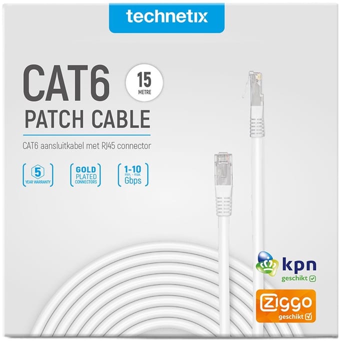CAT 6 Netwerkkabel, UTP, CU, gold plated connectoren - Technetix