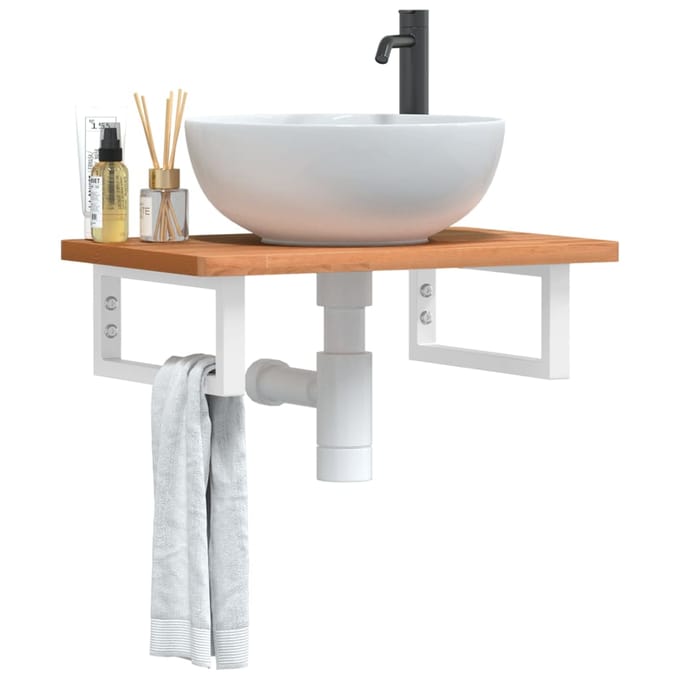 vidaXL - Badkamer - wandschap - staal - en - massief - beukenhout