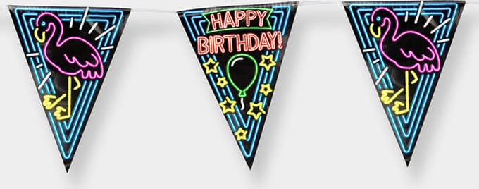 Paperdreams - Neon Party Vlaggen - Happy Birthday (10 m)