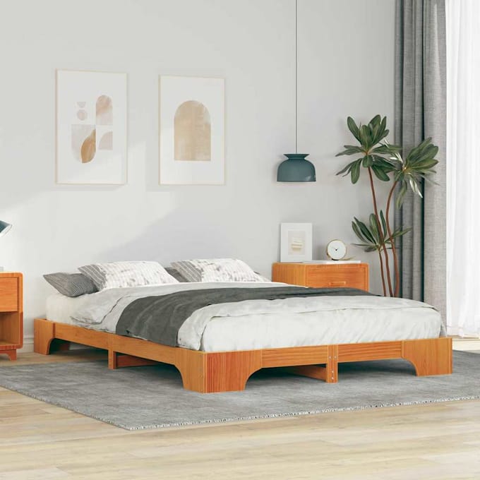 vidaXL - Bedframe - Bruin - 140 - x - 220 - cm - Massief - grenenhout