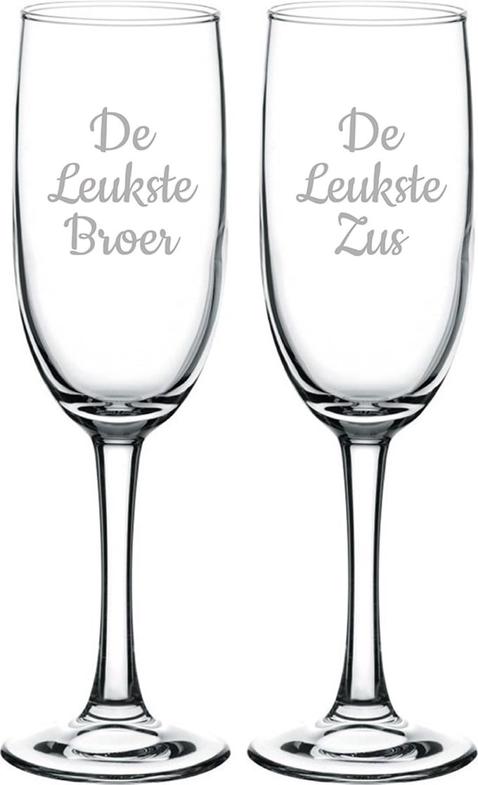 Gegraveerde Champagneglas 16,5cl De Leukste Broer-De Leukste Zus