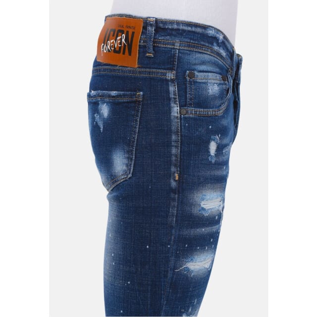 Stretch Denim with Paint Splash Heren - Slim Fit -1074- Blauw