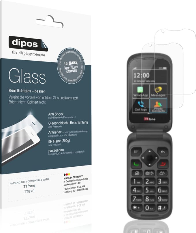 dipos – 2x Matte Pantserfolie geschikt voor TTfone TT970 | 9H Screenprotector