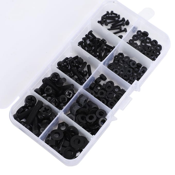 270 stuks/doos M2M2.5M3M4M5 Nylon Schroef Moer Ring Assortimentskit Hardware BevestigingsmiddelenZwart