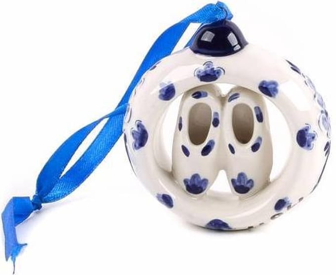 Kersthanger ring met klompjes - Matix - Kerstbal Keramiek - Delfts blauw - per stuk