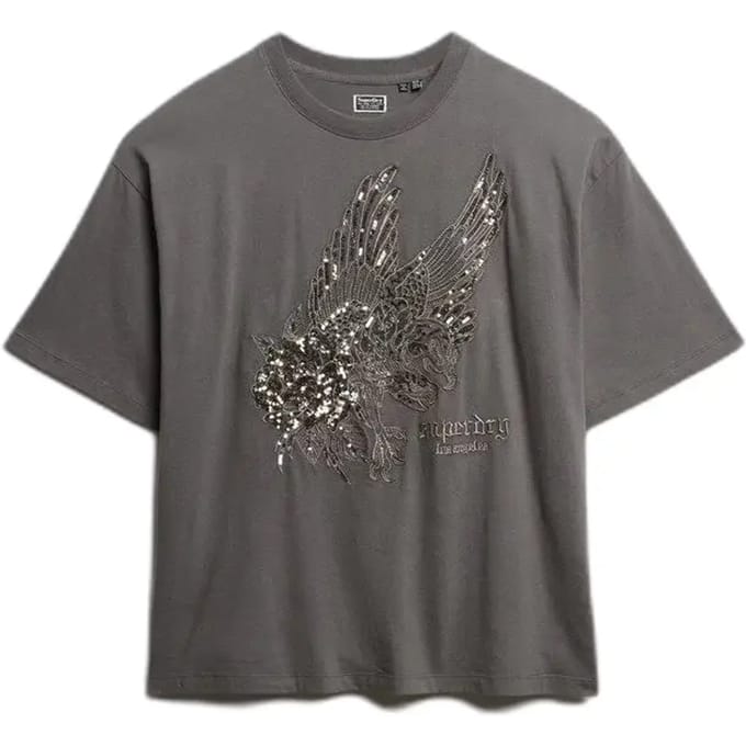 Superdry Tattoo Versierd Oversized T-shirt Dark Grey Grootte: 42