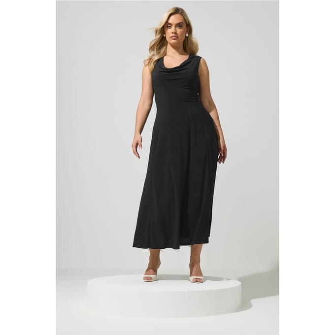 Yours London Yours Zwarte Gedrapeerde Maxijurksize 52