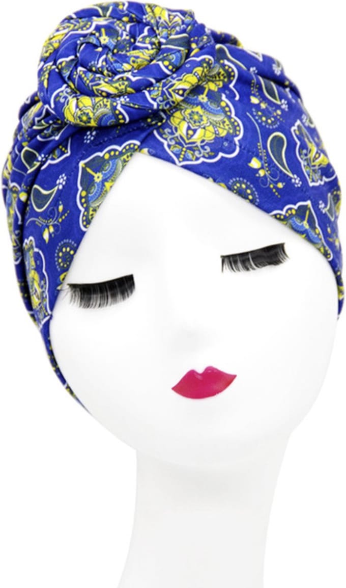 Cabantis Indische Arabische - Hoofddeksel - Chemo - Tulband - Muts - Hijab - Blauw-Geel-Wit