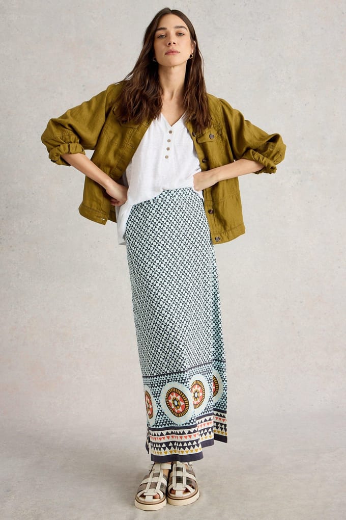 White Stuff Fay Jersey Maxi Column Skirt Blue Multi Taglia: 6 REGULAR | Maxi gonne Outlet | Donna | Blu