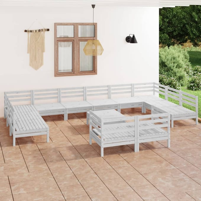 vidaXL - 13-delige - Loungeset - massief - grenenhout - wit